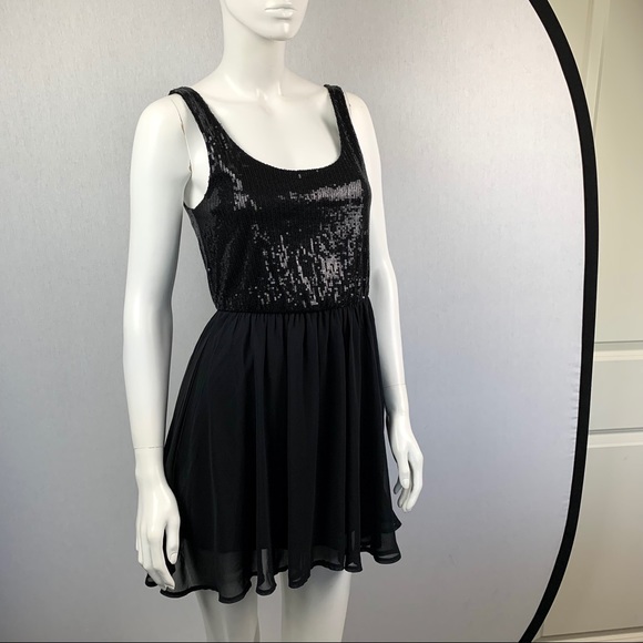 Sequin Ballerina Skate Chiffon Little Black Dress - Picture 7 of 14
